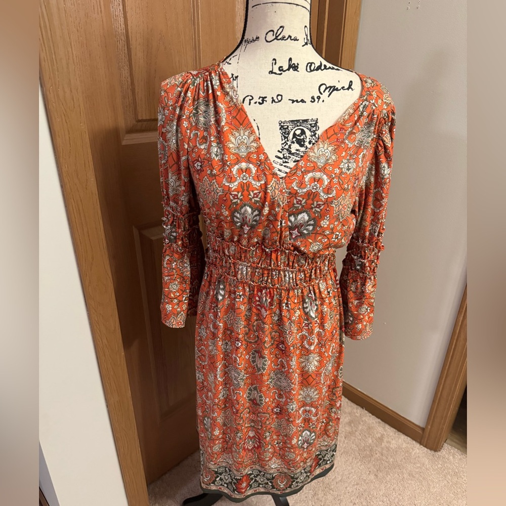 Max Edition Orange Floral Long Sleeve midi Dress
